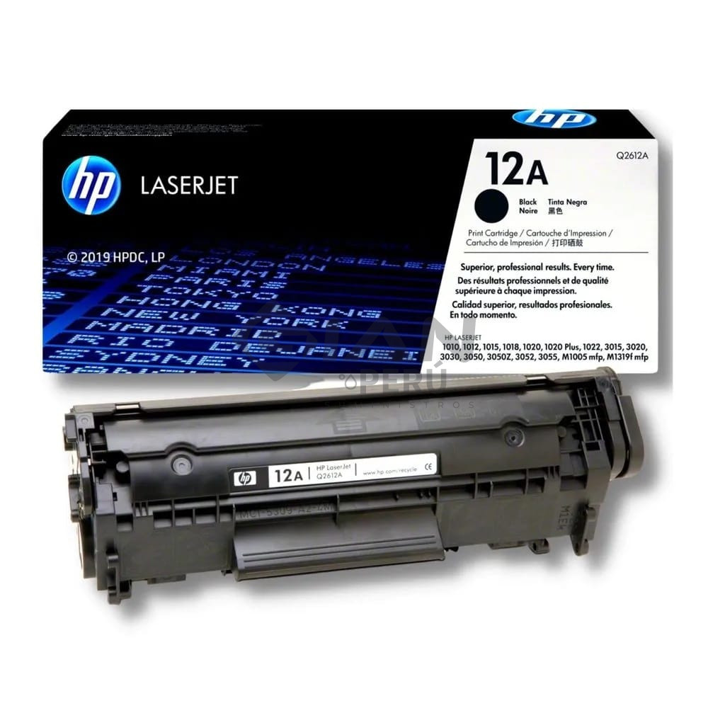 El Cartucho Toner Hp Q2612A Black 12A, Es Compatible Con Impresora Hp LaserJet 1020/1022NW/M1319, Con Rendimiento 2,000 Páginas.