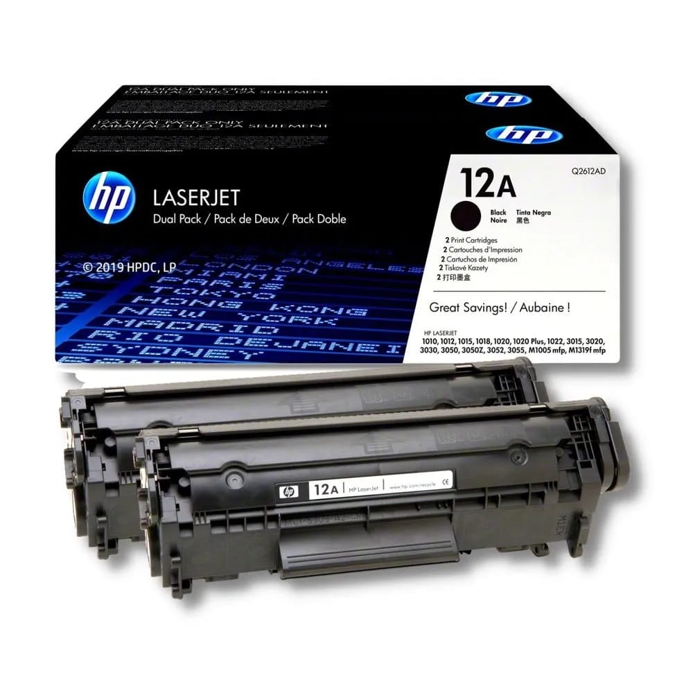 El Cartucho Toner Hp Q2612AD Black 12AD, Es Compatible Con Impresora HP LaserJet 1020/1022NW/M1319, Con Rendimiento 2,000 Páginas.