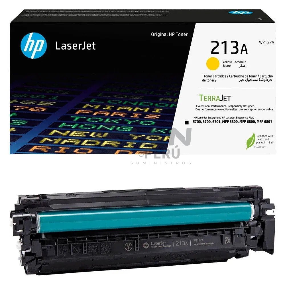El Cartucho Hp 213A W2132A Yellow, Es Compatible Con LaserJet Enterprise 5700dn/ 6700dn/ 6701dn/ MFP 5800dn/ 6800d, 3,000 Págs.