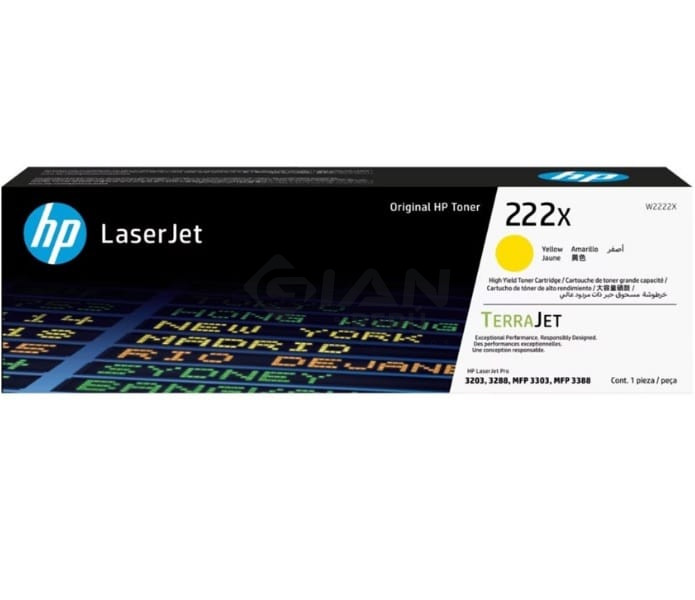 Toner HP W2222X (222X) Yellow, Para impresoras LaserJet Pro 3201 |3204| 3303 | MFP 3288DN | 3388SDW | 3388FDW, Rendimiento 2500Pag.