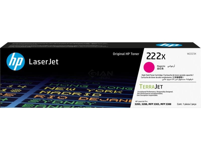Toner HP W2223X 222X Magenta, Para impresoras LaserJet Pro 3201 |3204| 3303 |MFP 3288DN |3388SDW |3388FDW, Rendimiento 2500 Págs.