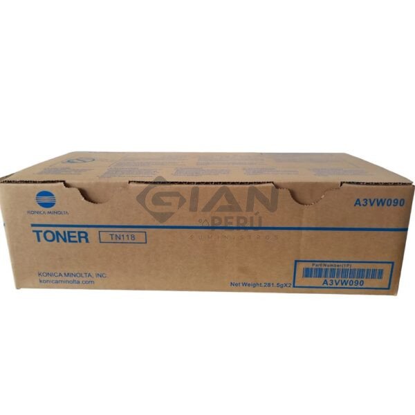 Compra el Tóner Konica Minolta TN-118 Negro A3VW090 para Bizhub 195, 206, 215 y 226. Rendimiento de 12,000 páginas.