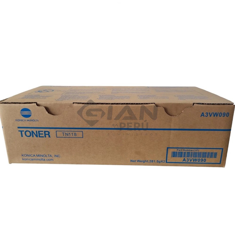 Compra el Tóner Konica Minolta TN-118 Negro A3VW090 para Bizhub 195, 206, 215 y 226. Rendimiento de 12,000 páginas.