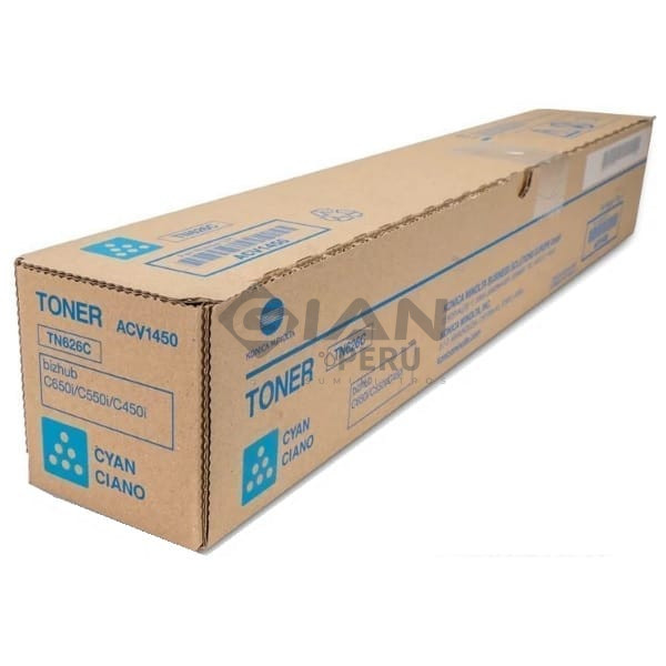 Tóner Konica Minolta TN-626C, ACV1490 Para Bizhub C450i, C550i, C650i Con Rendimiento: Aprox. 28.000 Páginas, Envíos Lima y Provincias.