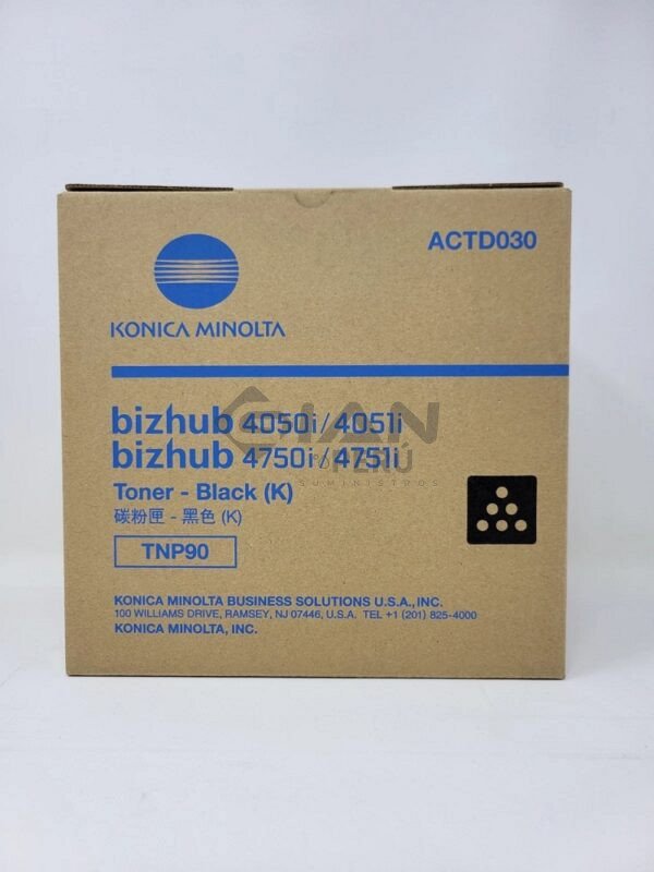 Compra el Tóner Konica Minolta TNP-90 Negro Original para Bizhub 4050i, 4051i, 4750i y 4751i. Rendimiento de 20,000 páginas.