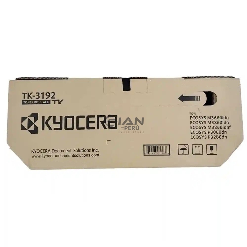 Compra el Tóner Kyocera TK-3192 Negro Original. calidad profesional y compatibilidad con impresoras ECOSYS P3060dn, P3260dn y M3860idn.