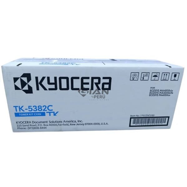 Compra Tóner Kyocera TK-5382C Cyan original. Rendimiento de hasta 10,000 páginas. Compatible con MA4000cifx, MA4000cix y PA4000cx.