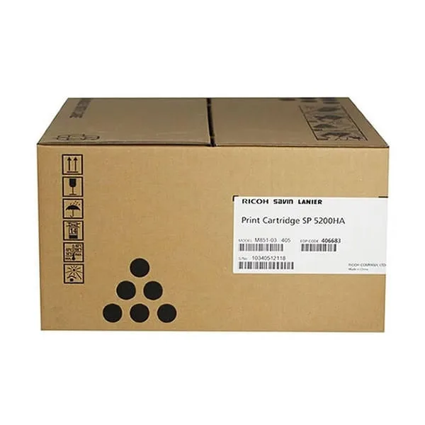 El Cartucho Toner Ricoh SP 5200HA , Codigo 406683 Black, Es Compatible Con Impresoras sp 5200dn | sp 5200s | sp 5210dn, Rendimiento 21k