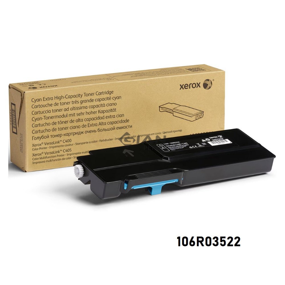 Tóner Xerox 106R03522 Cyan de alta capacidad para VersaLink C400 y C405. Rendimiento de 4.800 páginas. Consulta stock y envíos.