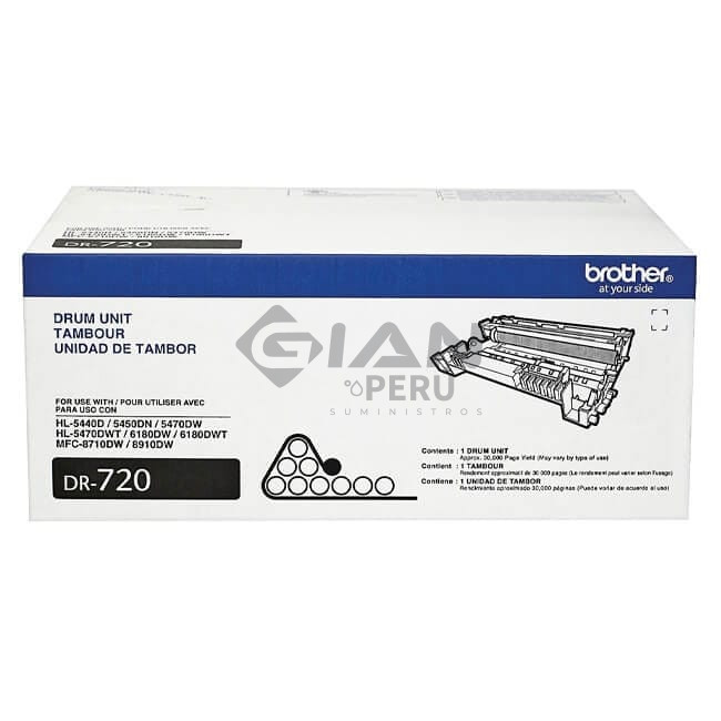 El Cartucho Unidad de Imagen Brother DR-720, Es Compatible Con Impresora Brother HL-5470DW, MFC-8155DN, Rendimiento 30,000 Págs.